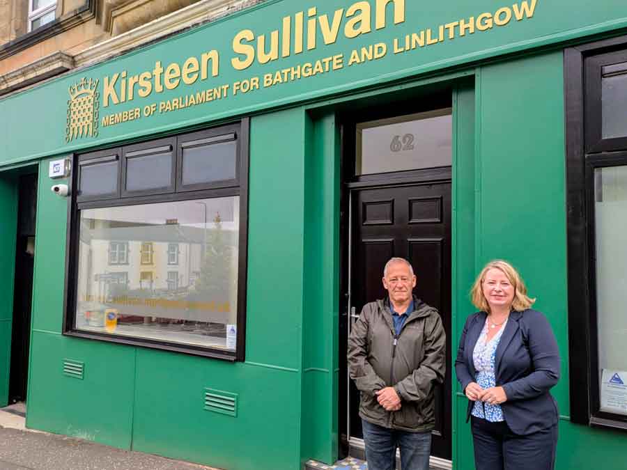 Gerry Borge with Kirsteen Sullivan MP for Bathgate and Linlithgow. Kirsteen will lead an adjournment debate on the Lisbon Maru story in Parliament on September 1st 2025