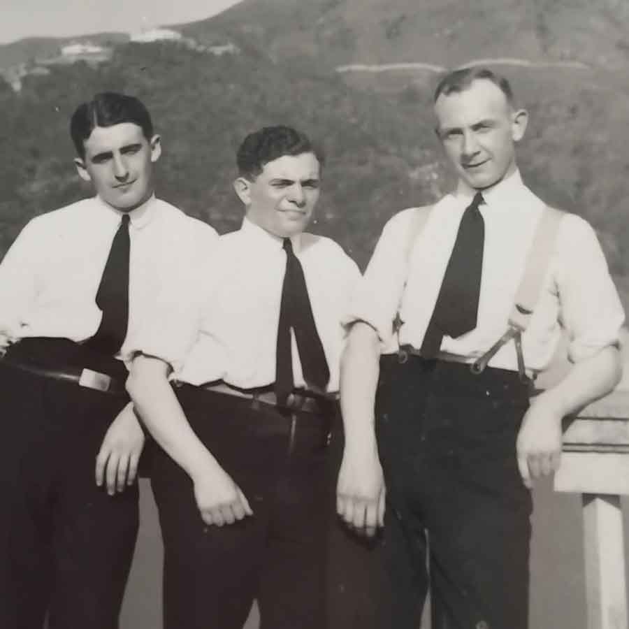 George Bainborough (right) in a group image - can you identify the other two men on the left and in the centre of this picture?