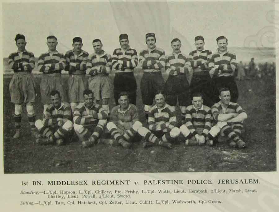 1st Battalion Middlesex football team 1932 including Percy John Hatchett, lost in the sinking of the Lisbon Maru.