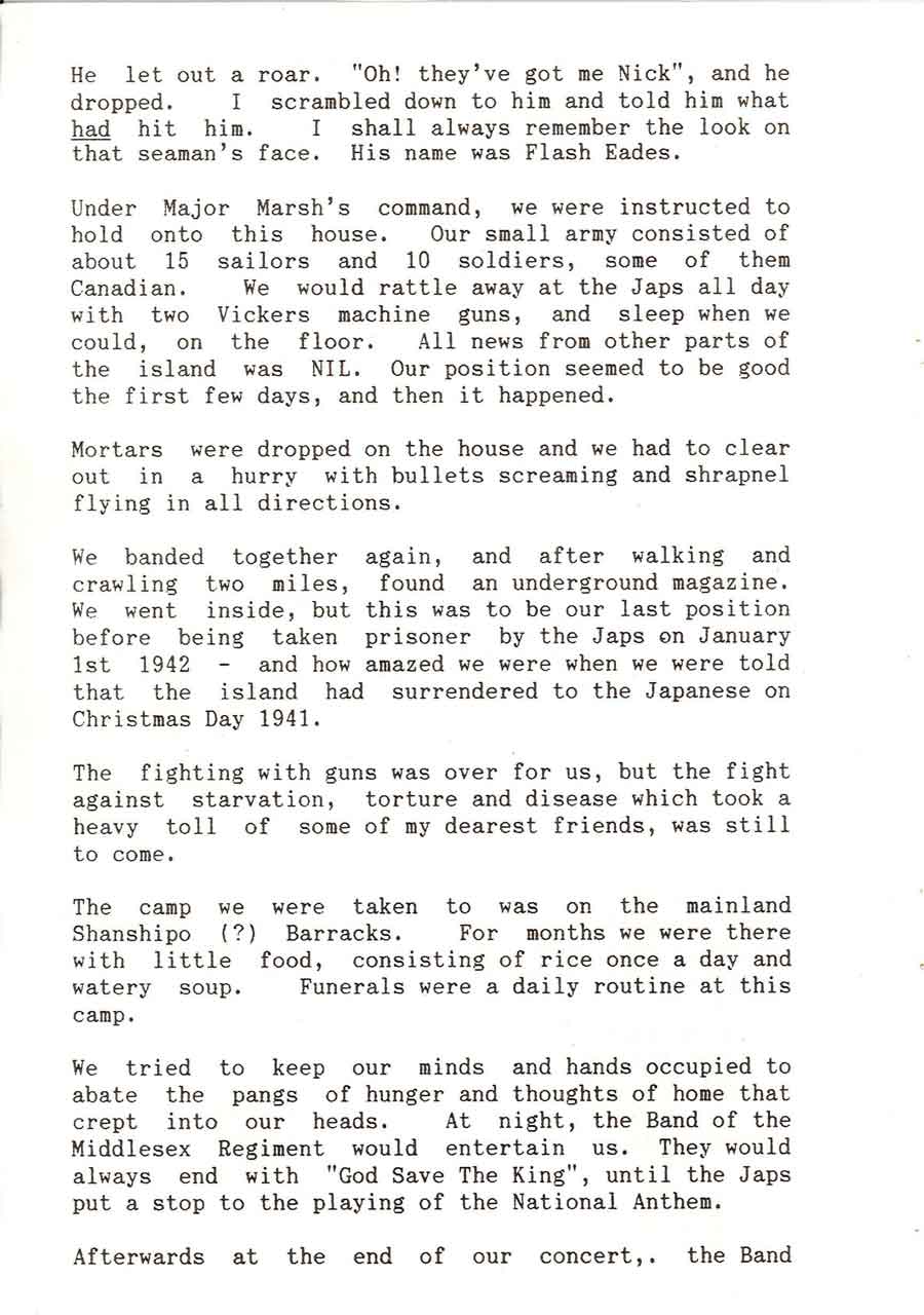 Page 3 of John Douglas Haig Carter's article originally submitted to the Sunday Pictorial in 1960. John was a survivor of the sinking of the Lisbon Maru. 