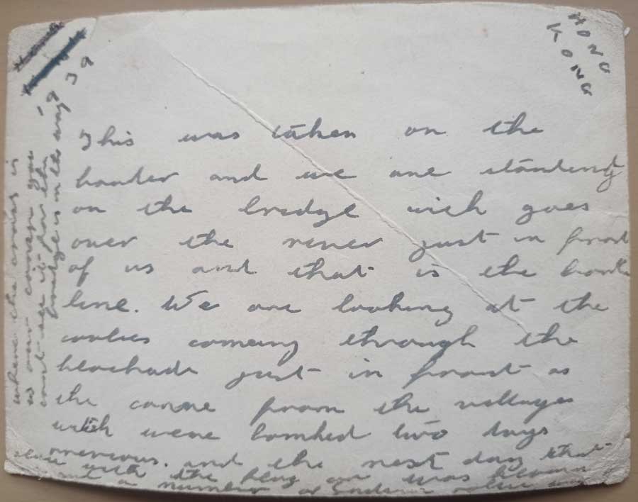 Text of the reverse of the image of John Douglas Haig Weaver at a border post 1939. 