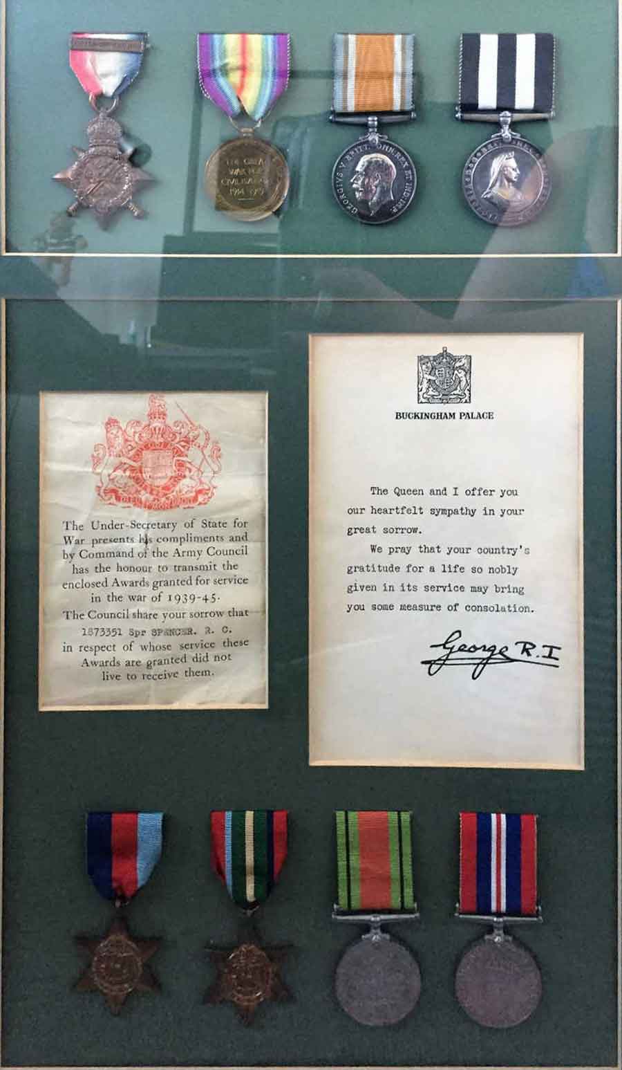 The medals of Reginald Charles Spencer Sapper of the Royal Engineers. Reginald was lost in the sinking of the Lisbon Maru