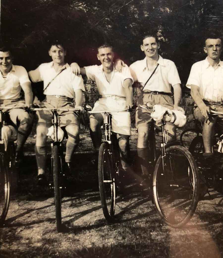 Norman Lester is 2nd left, the guy at end on right is Butch Harrison. Can you identify any of the other men in this image?