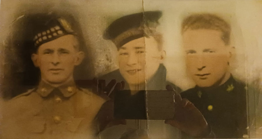 Brothers Eddie, Peter & Maurice Kelly. Maurice was lost in the sinking of the Lisbon Maru