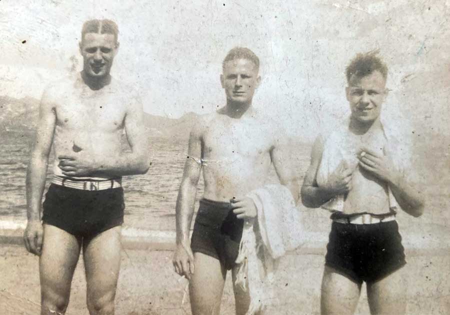 Private (Drummer) John Borg of the  2nd Battalion Royal Scots on the right  in Hong Kong, survivor of the Lisbon Maru sinking