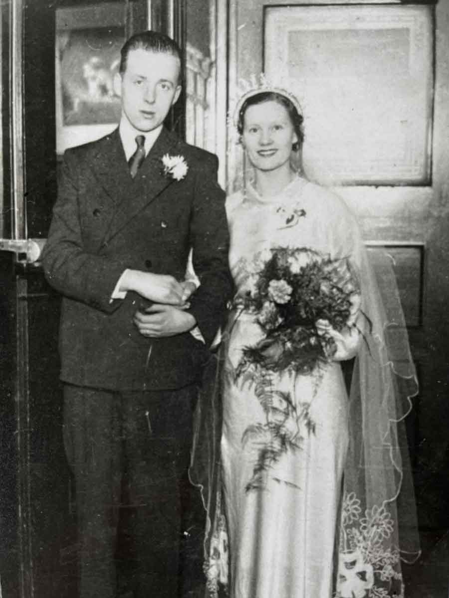 Harvey Pressley and Lilian (née Knowles) on their wedding day. Harvey Pressley was lost in the sinking of the Lisbon Maru.