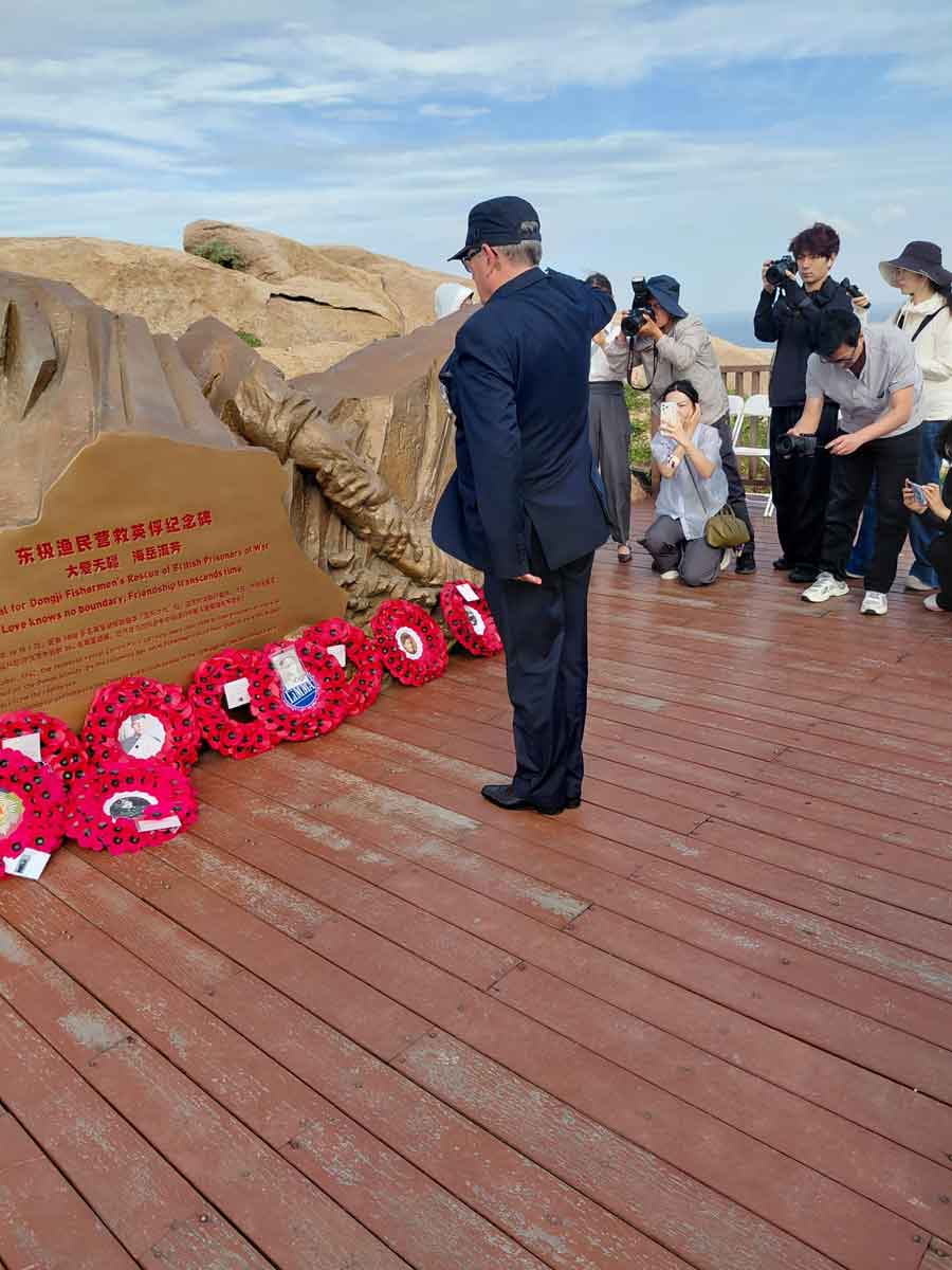 Robert Golding son of William (Bill) Golding at the Chinese Memorial Qingbang Island, Dongji Town, Zhoushan, East China in May 2026. Bill was a Far East Prisoner of War and survivor of the sinking of the Lisbon Maru.