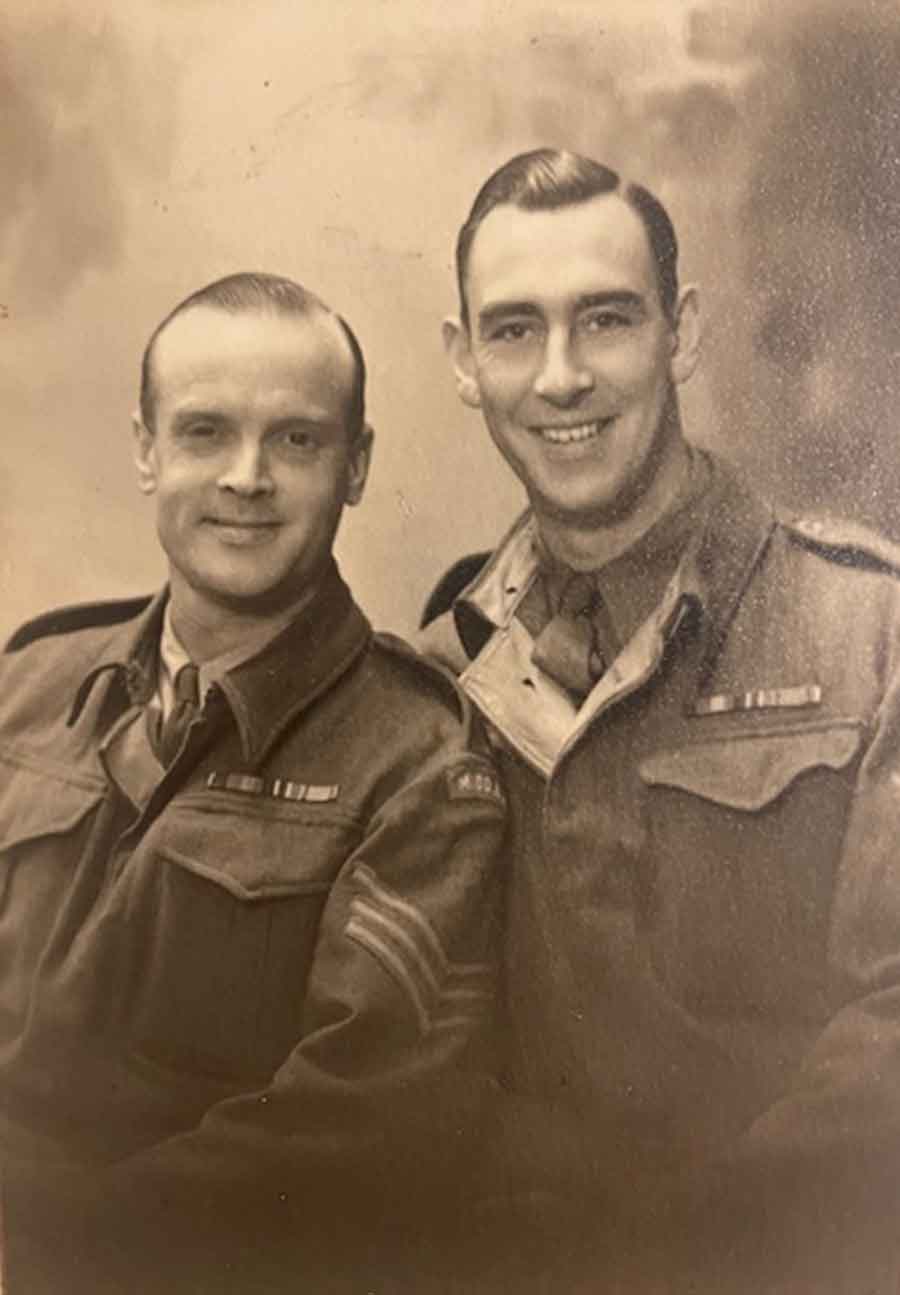 Avery White's friends Graham Ruck and Alfred Bright who were also in the Middlesex and survived the sinking of the Lisbon Maru. On the back was written Just to remind you of your two Tomadashis