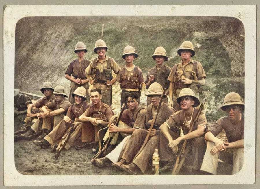 Private James (Jimmy) Alfred Maynard is pictured 4th from the right in this group photo in Hong Kong. Jimmy did not survive the sinking of the Lisbon Maru. Photo courtesy of Kent Shum.